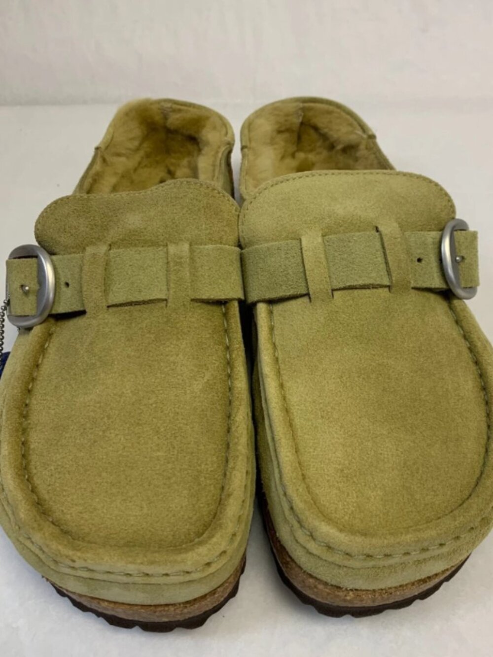 Birkenstock Buckley Shearling Olive Tree Suede Leather Narrow Width Clogs